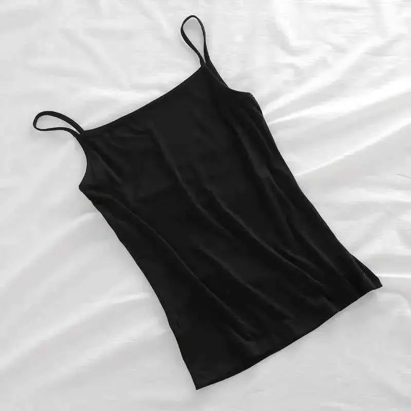 Summer Camisole Tank Tops for Women with Built-In Bra - Spaghetti Strap Sleeveless Casual Cropped Vests in Solid Colors